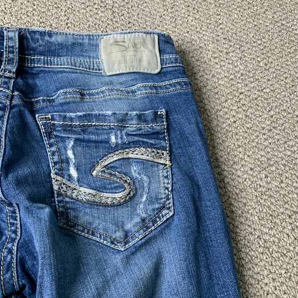 Silver Jeans‎ Womens Jeans 29 Blue Dark Wash Denim Distressed Suki Skinny Crop - Picture 4 of 13
